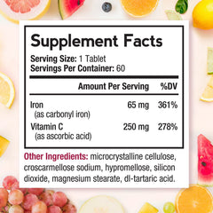 Doctor’s Recipes iron supplement bottle back with label details for informed use
