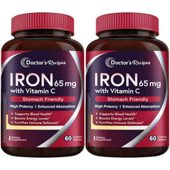 Doctor’s Recipes iron supplement bottle front showing two-pack display for daily iron support