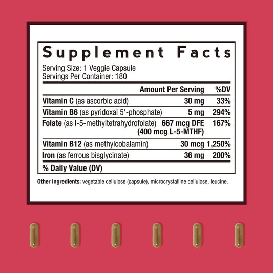 Doctor's Recipes iron supplement capsules closeup highlights gentle ferrous bisglycinate.