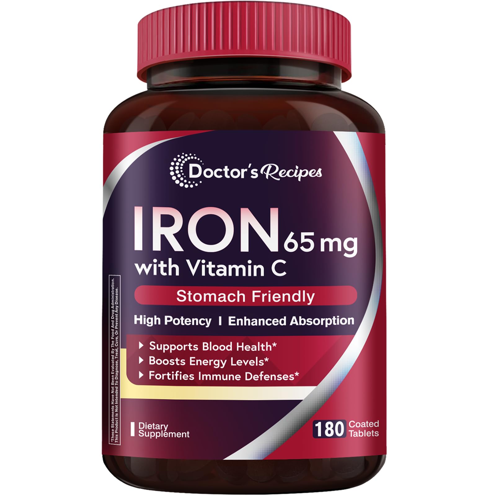 Doctor's Recipes Iron tablets close-up for easy swallowing and gentle iron support