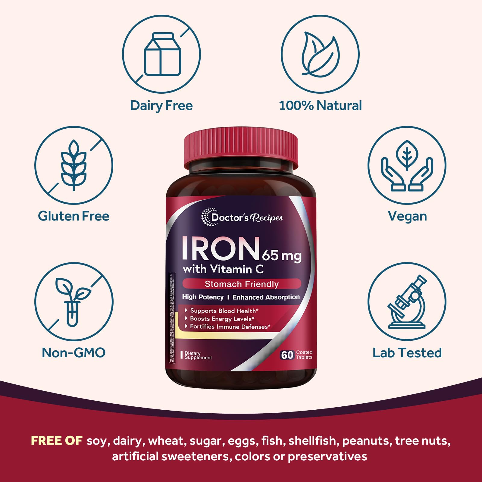 Person holding Doctor's Recipes Iron tablets for daily use