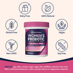 Shelf-stable packaging shows travel-friendly convenience for Doctor's Recipes Probiotics for Women.