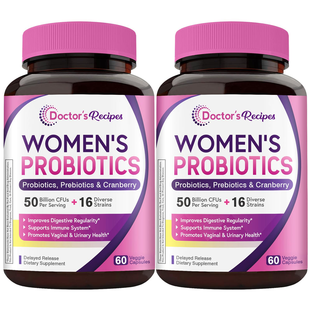 Doctor's Recipes Women's Probiotics bottle with capsules supports daily gut balance