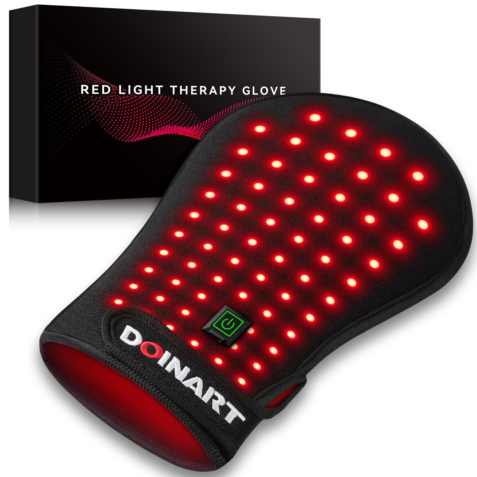 Doinart red light therapy hand glove in use for soothing warmth