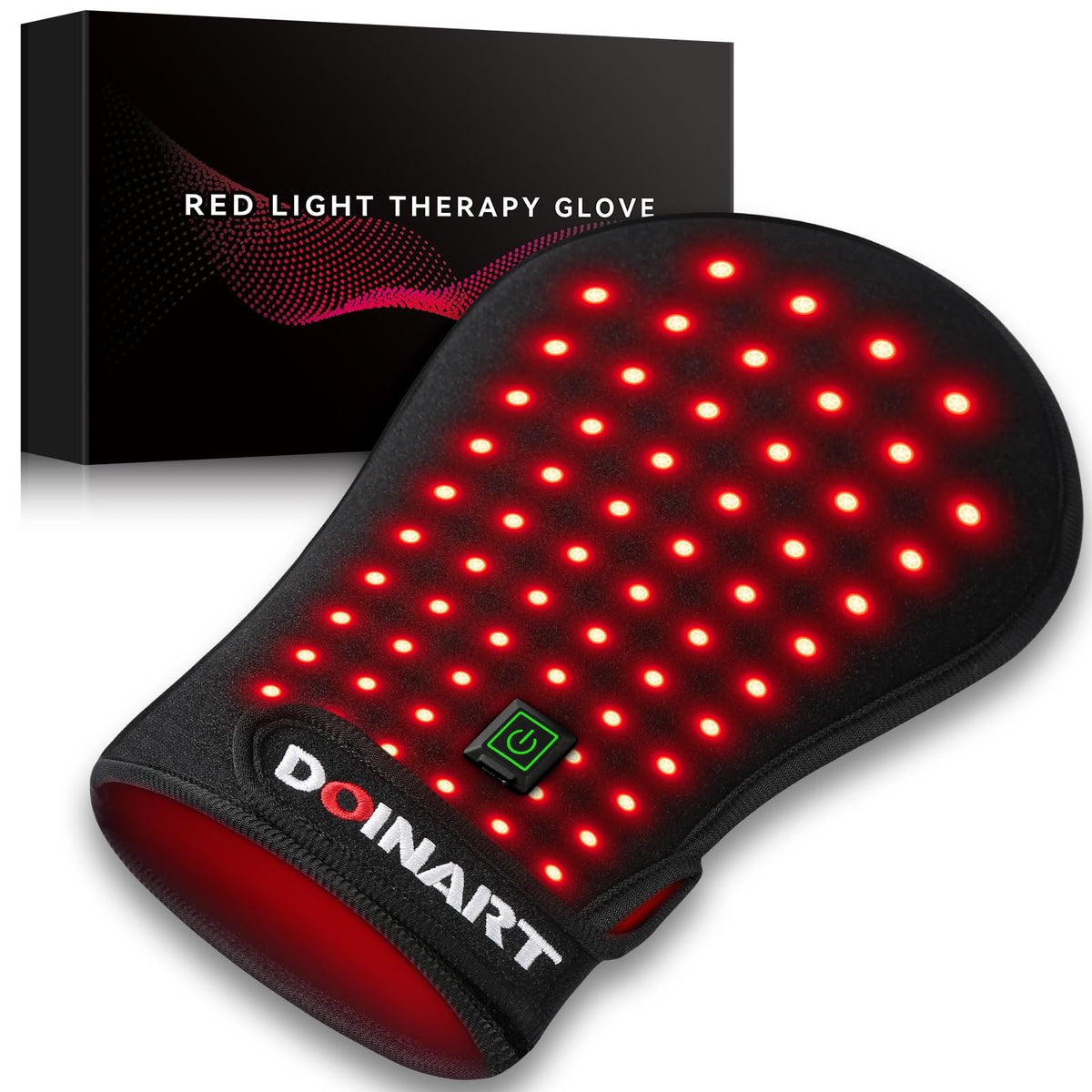 Doinart red light therapy hand glove in use for soothing warmth
