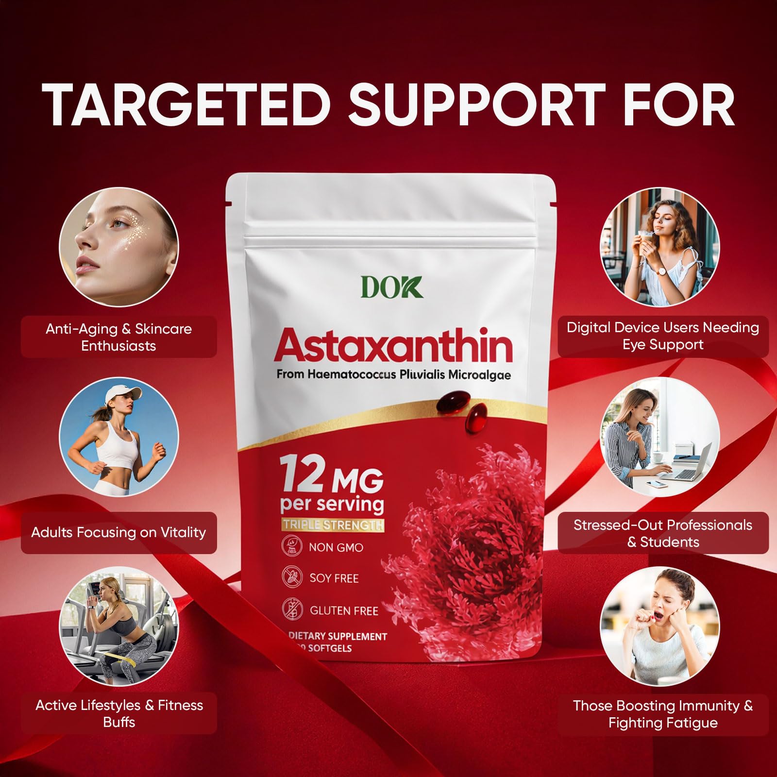 DOK astaxanthin 12mg container for daily use in wellness routine