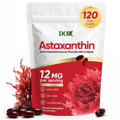 DOK astaxanthin 12mg softgels bottle displaying high-potency antioxidant support