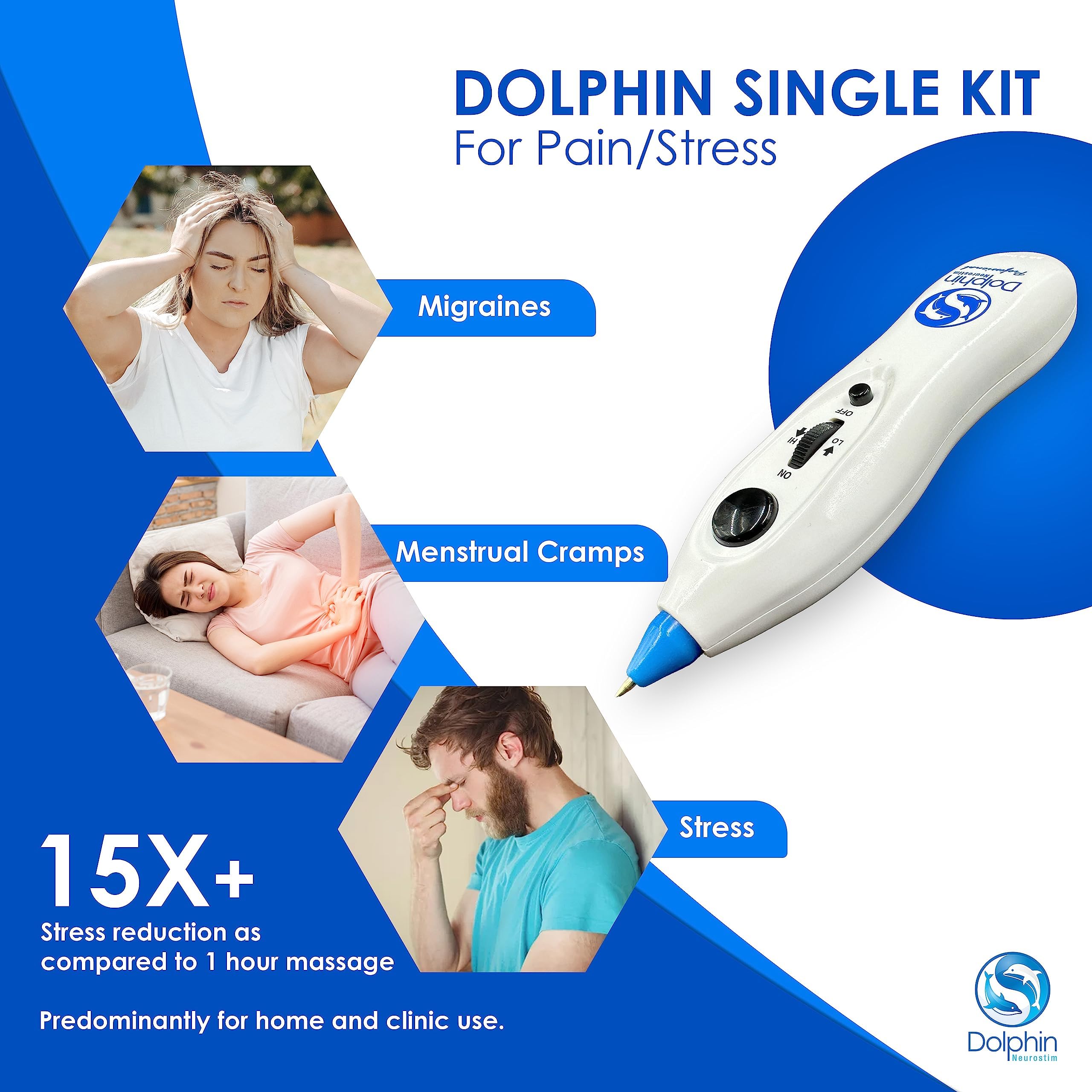 Dolphin Neurostim packaging and user manual shown for setup.