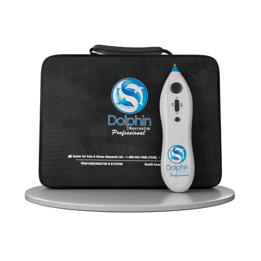 Dolphin Neurostim pen front view for convenient at-home pain relief.