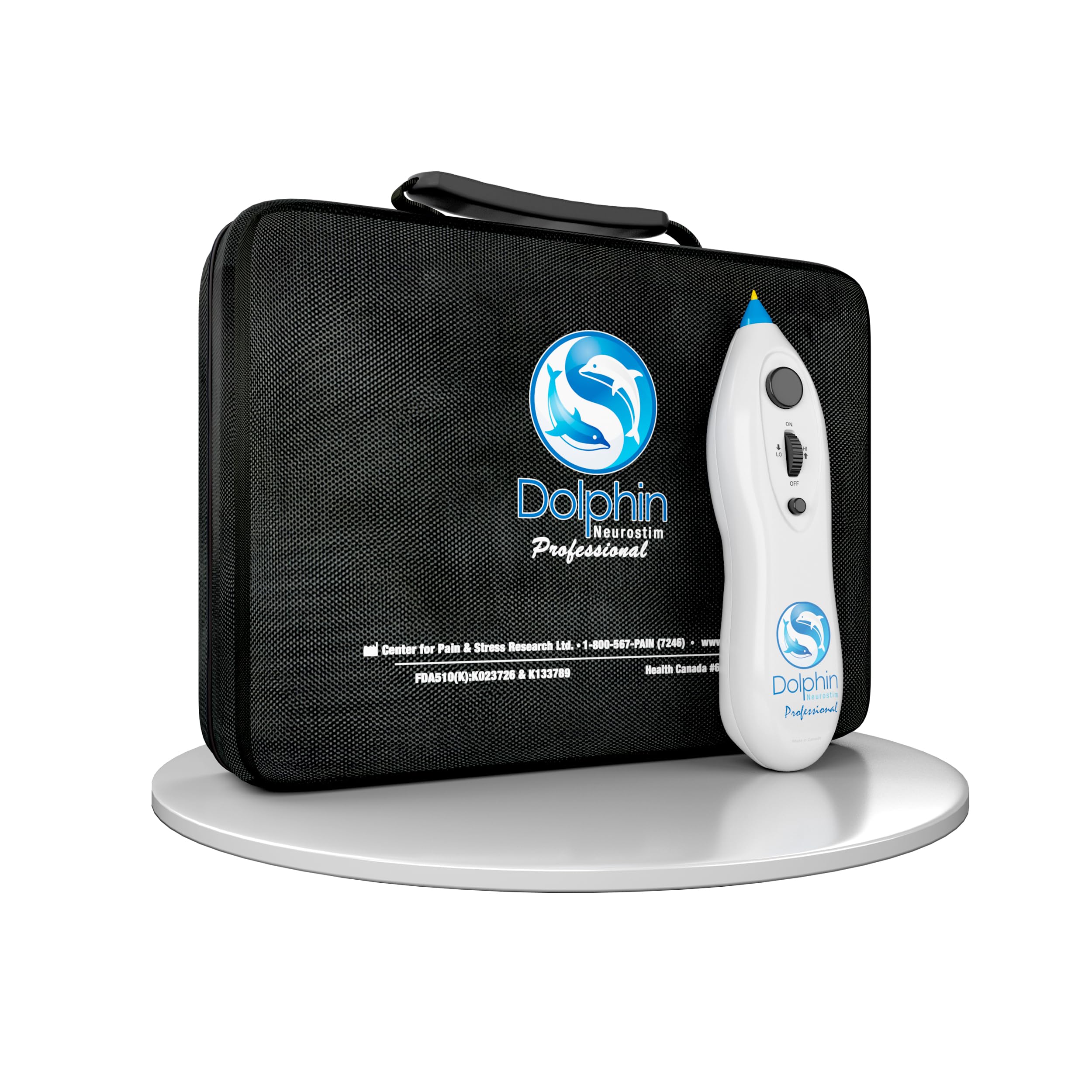 Dolphin Neurostim pen side view shows portable, easy-to-hold device.