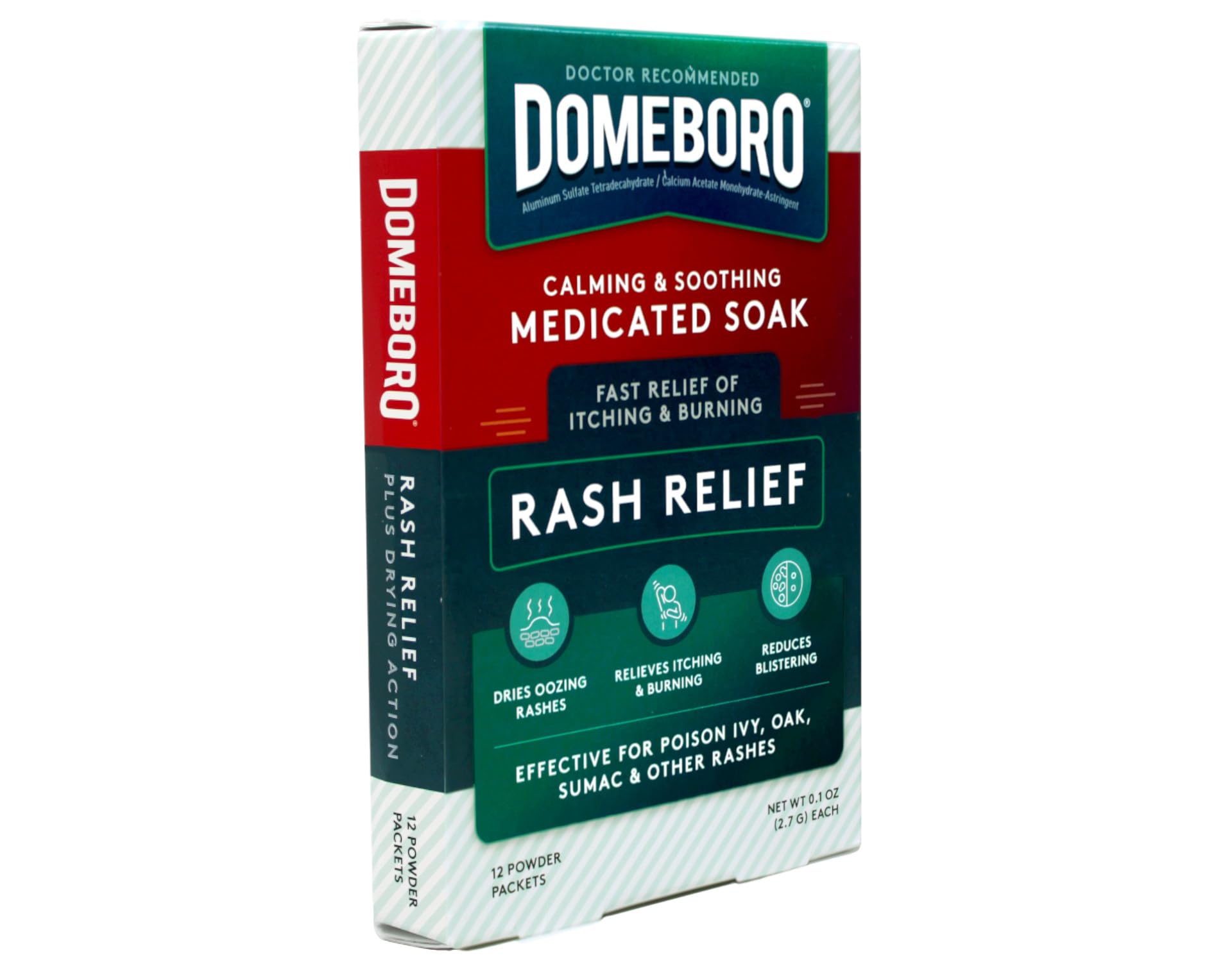 Domeboro packets dissolving in water to soothe irritated skin
