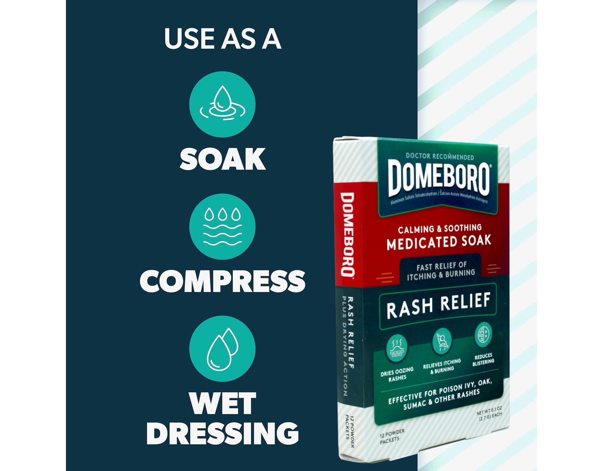 Label detail showing ingredients and usage tips for Domeboro
