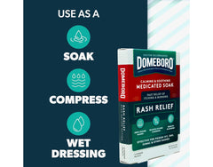 Label detail showing ingredients and usage tips for Domeboro