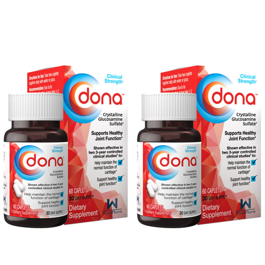 Dona crystalline glucosamine sulfate bottle caplets for joint support and mobility.