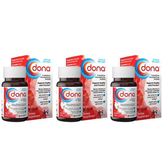 DONA Glucosamine Sulfate bottle caplets ready for daily joint support.