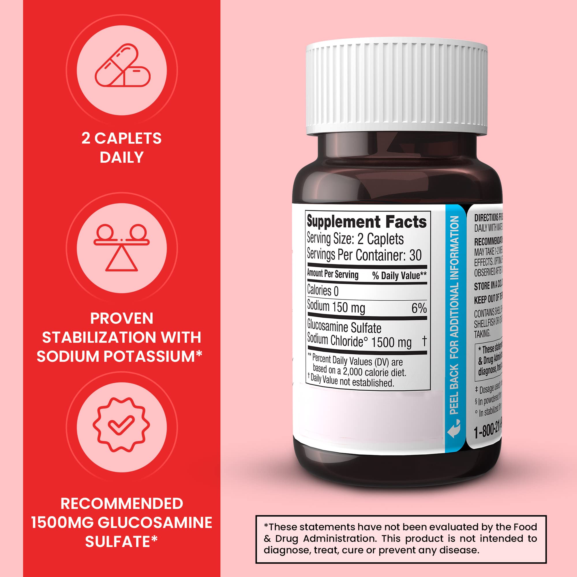 DONA Glucosamine Sulfate caplets in hand for easy daily use.