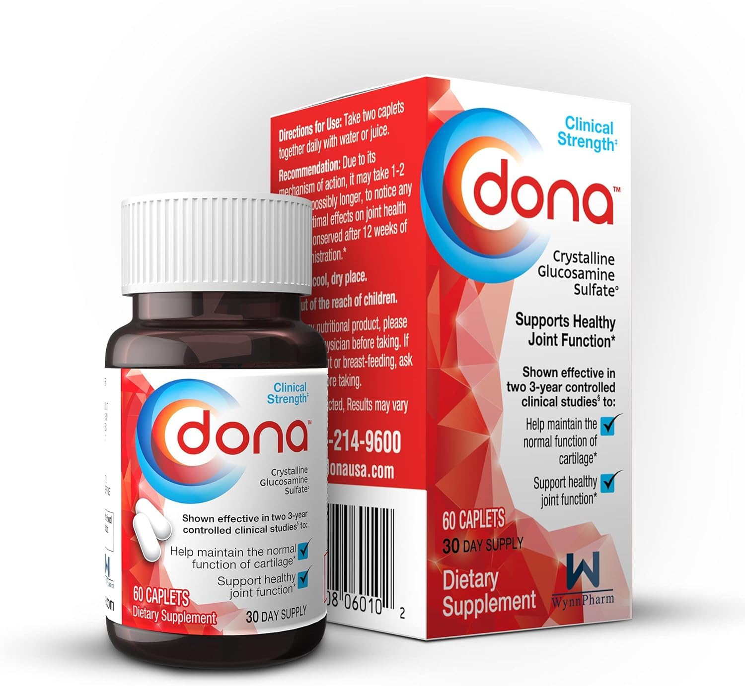 Dona ingredients chart emphasizing high-quality glucosamine sulfate