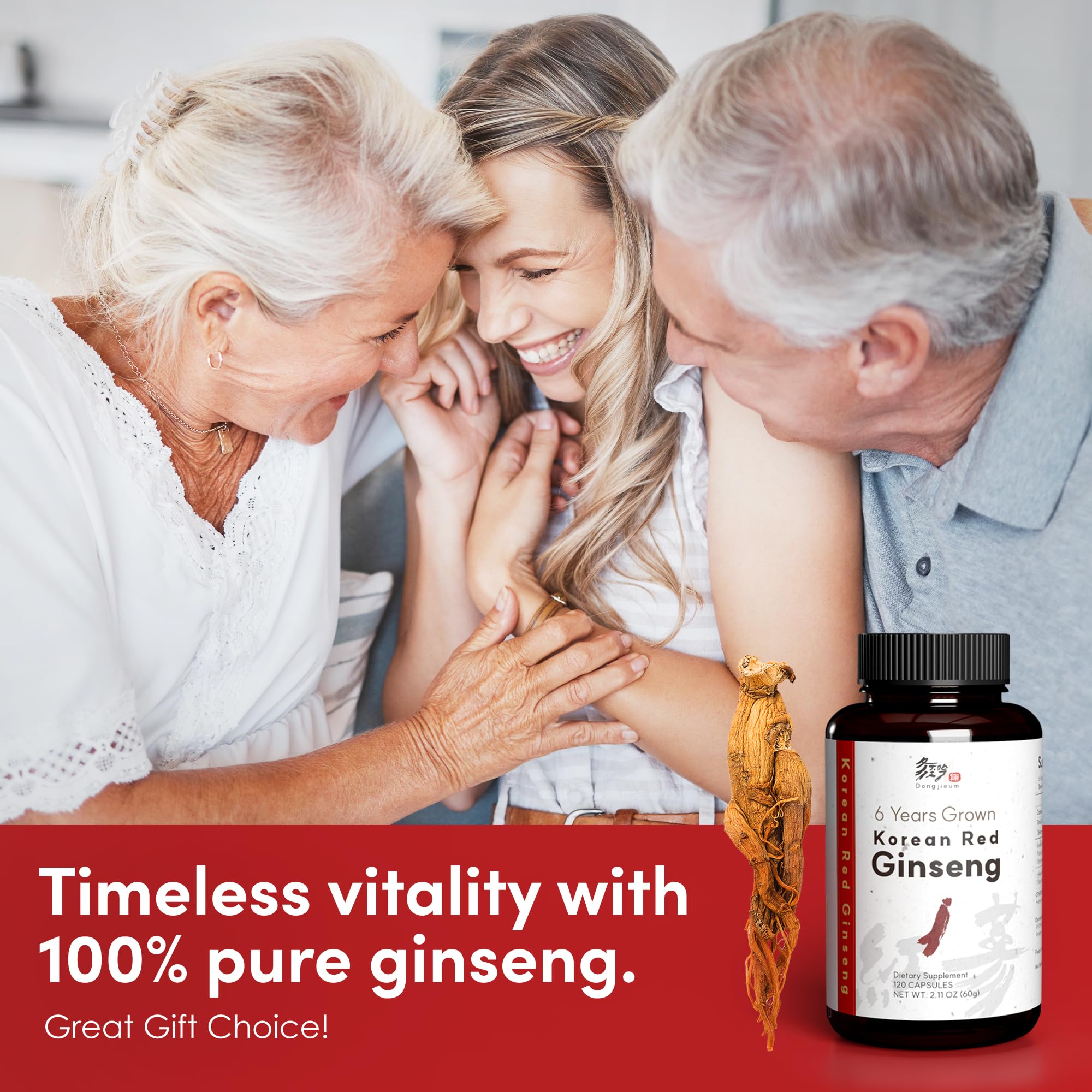 Dongjieum Korean Red Ginseng packaging interior view shows 120 capsules and clear dosage.