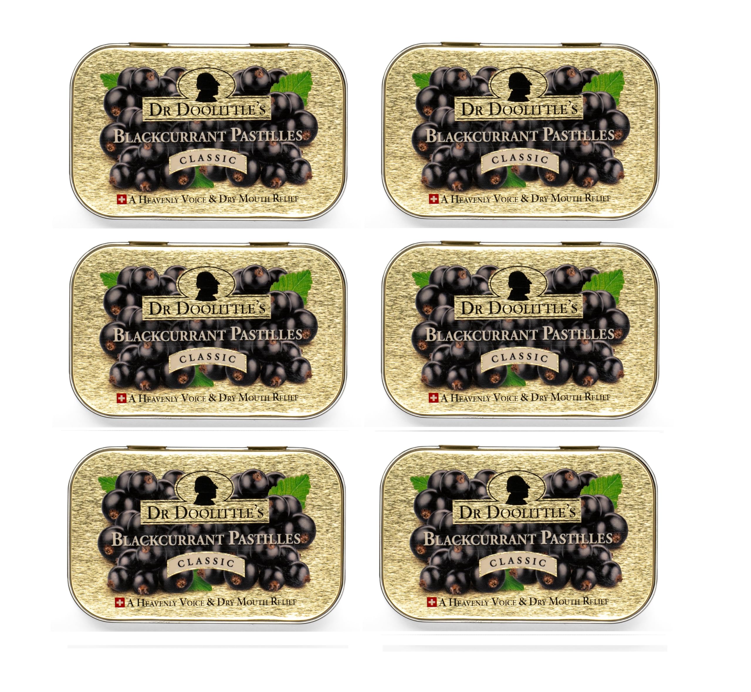 DOOLITTLE blackcurrant soft pastilles tin front view for throat moisture support