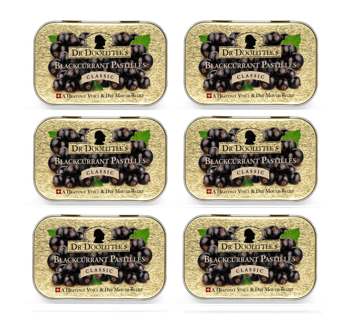 DOOLITTLE blackcurrant soft pastilles tin front view for throat moisture support