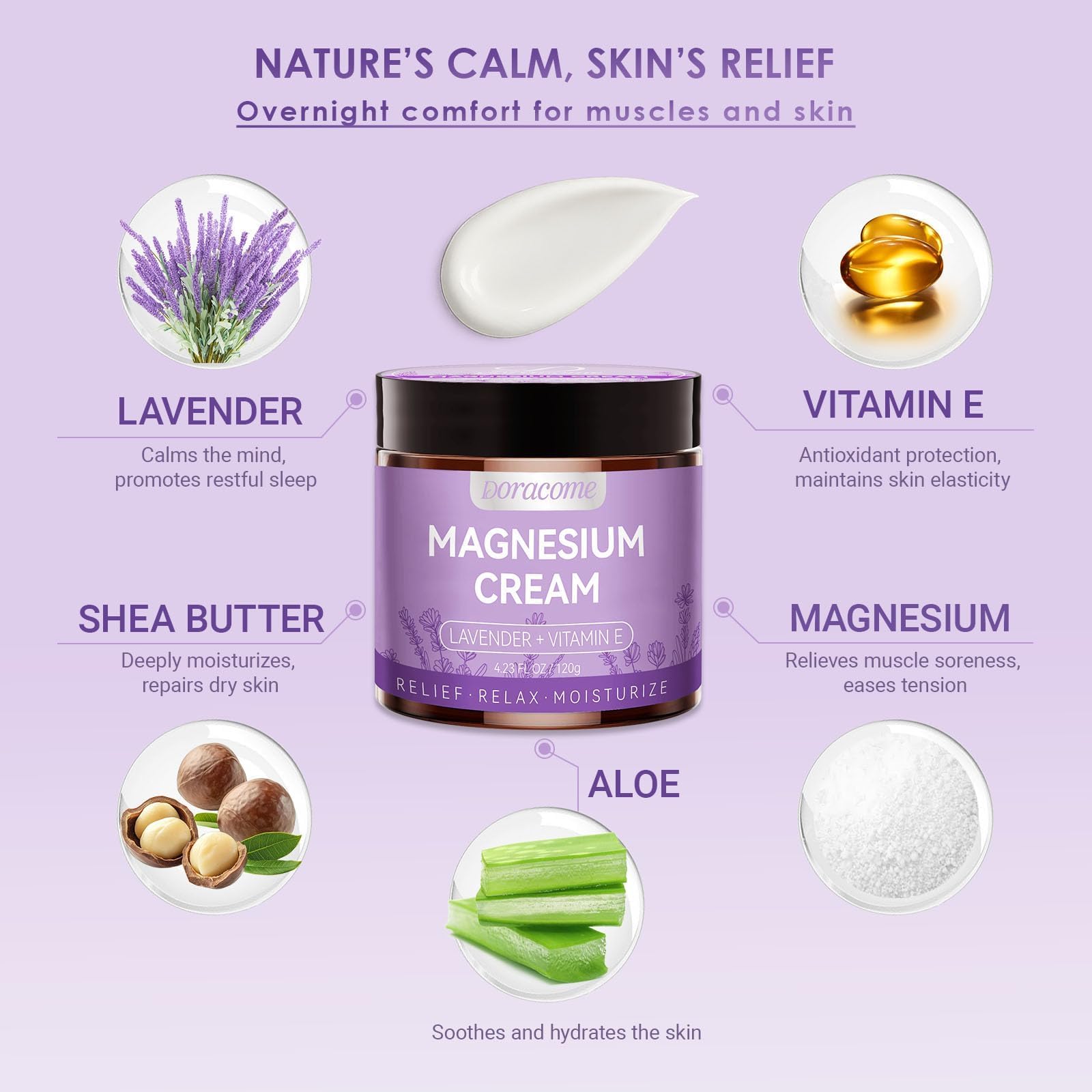 Doracome magnesium cream on legs and calves after a long day.