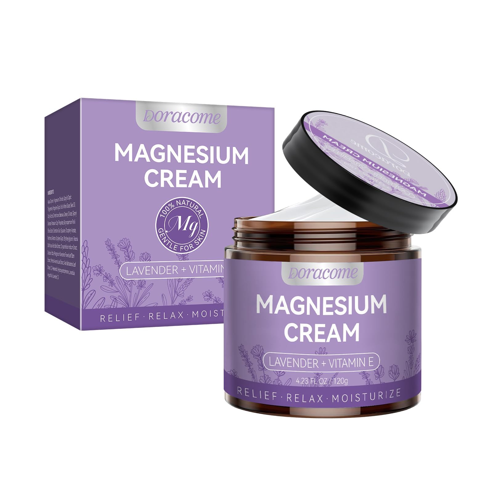Doracome Magnesium Moisturizing Cream bottle for fast absorption and a calming bedtime routine.
