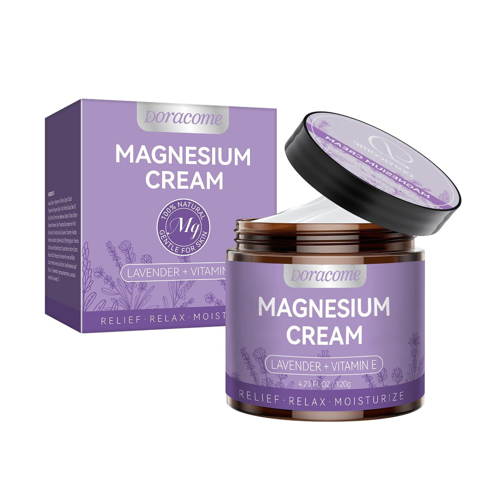 Doracome Magnesium Moisturizing Cream bottle for fast absorption and a calming bedtime routine.