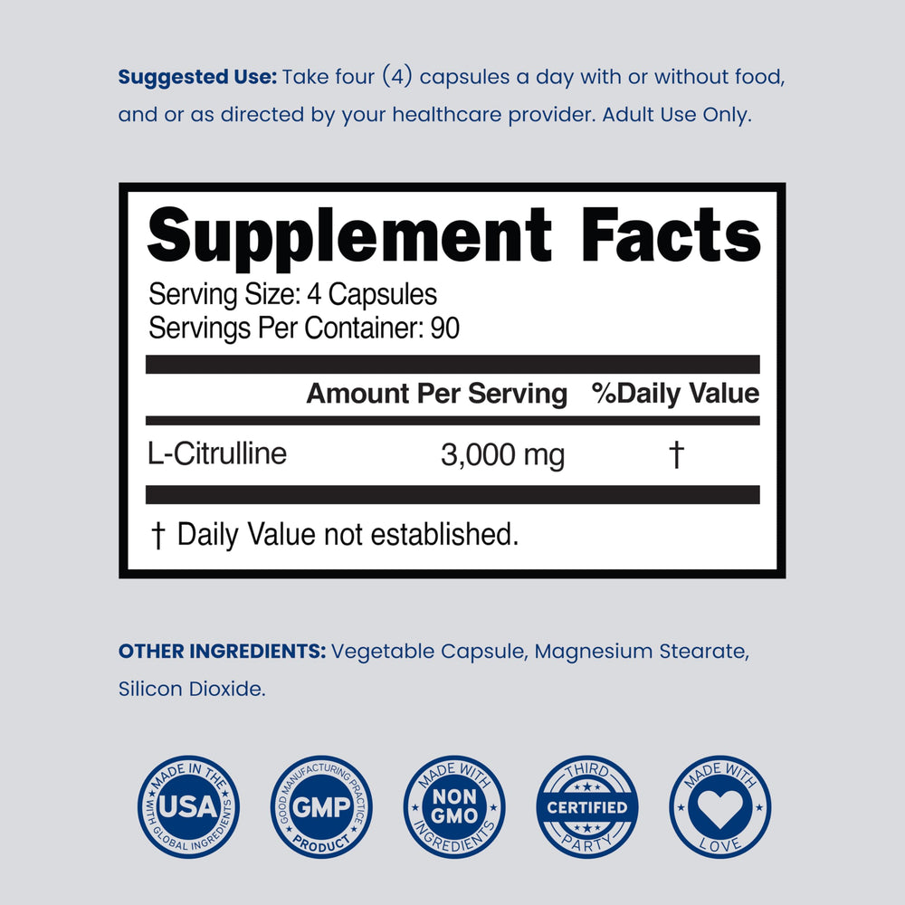 Dorado Nutrition L Citrulline 3000mg USA-made label