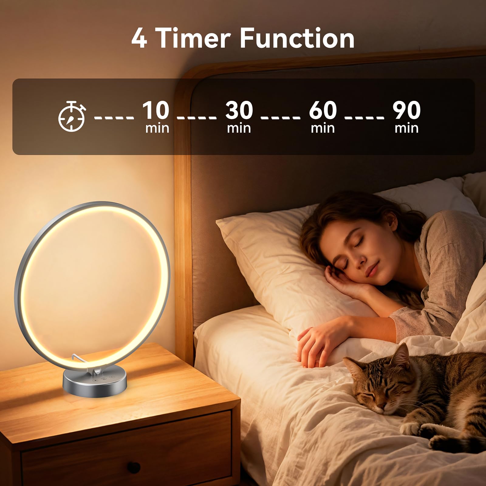 Doraubia lamp displaying three color temperatures for daylight, warm, natural hues.