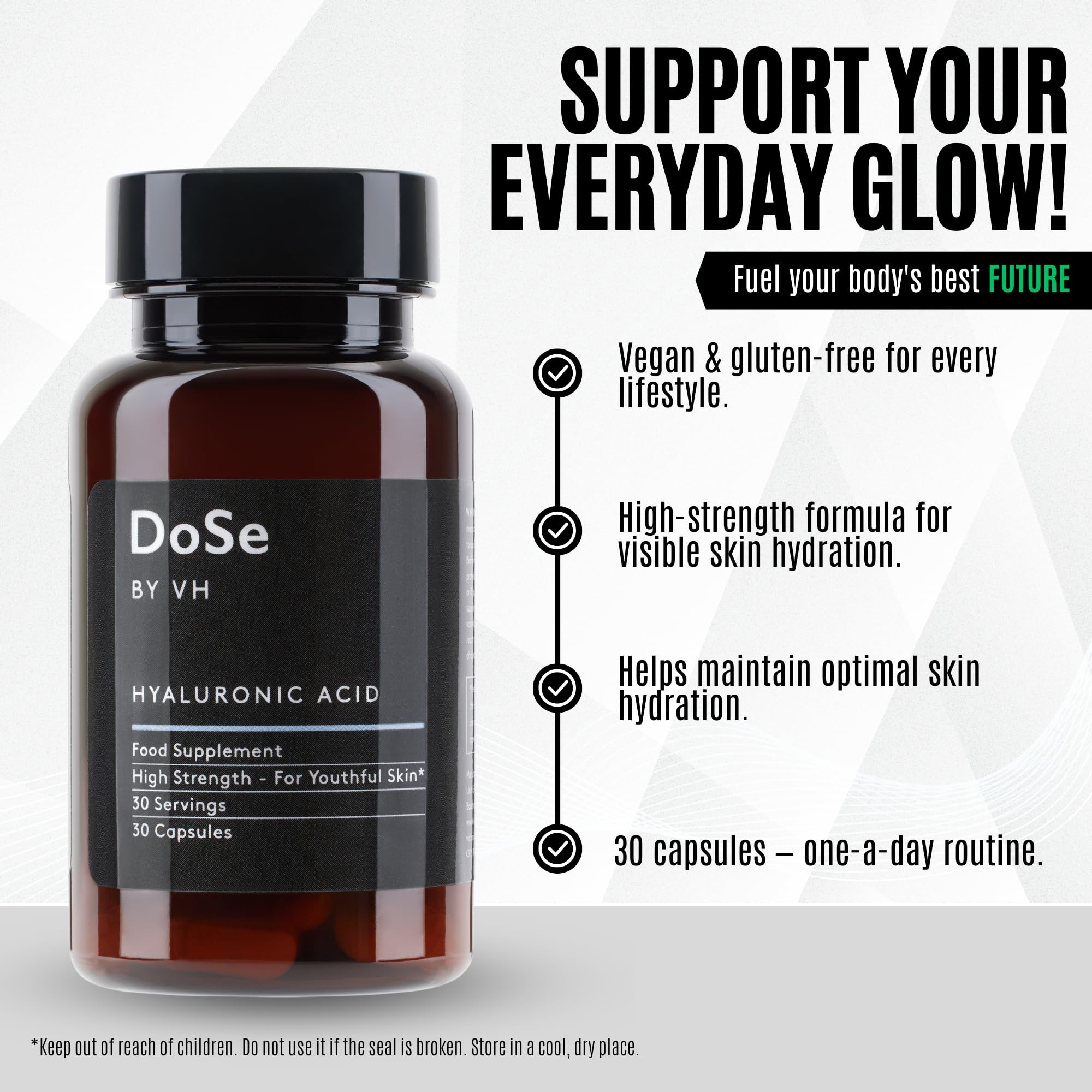 DoSe by VH bottle with glass of water for easy daily intake