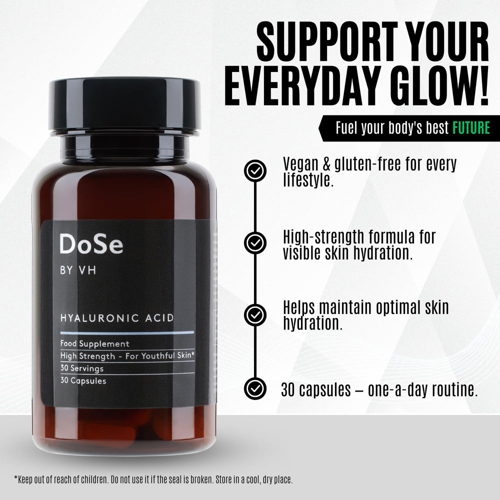DoSe by VH bottle with glass of water for easy daily intake