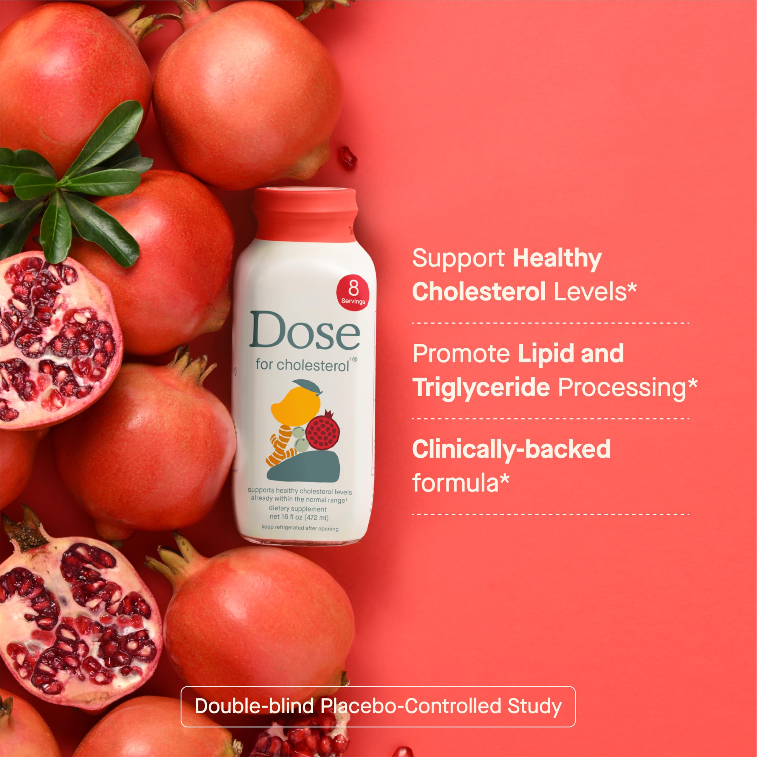 DOSE cholesterol bottle label closeup highlighting CoQ10 and curcumin ingredients for transparency