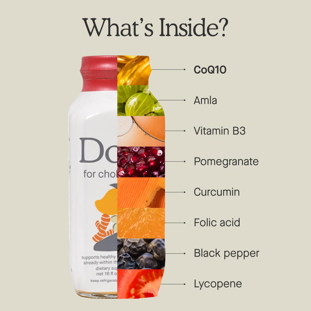 DOSE for Cholesterol shot-glass close-up shows precise measurement.