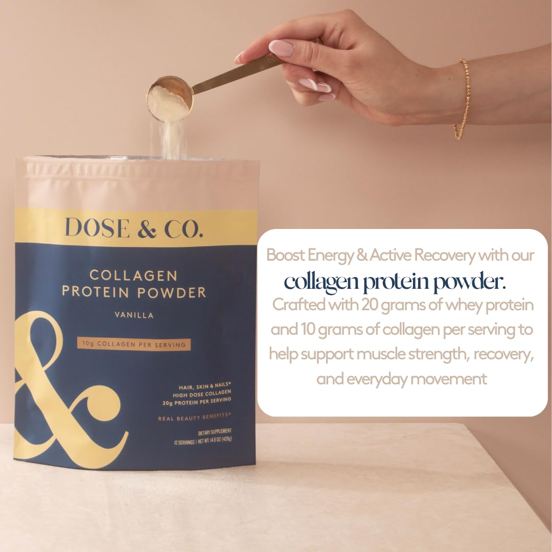 Dose & Co vanilla collagen in a coffee mug for a quick morning boost.