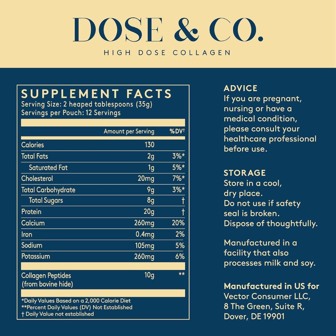 Dose & Co vanilla collagen pour into liquid to boost daily wellness.