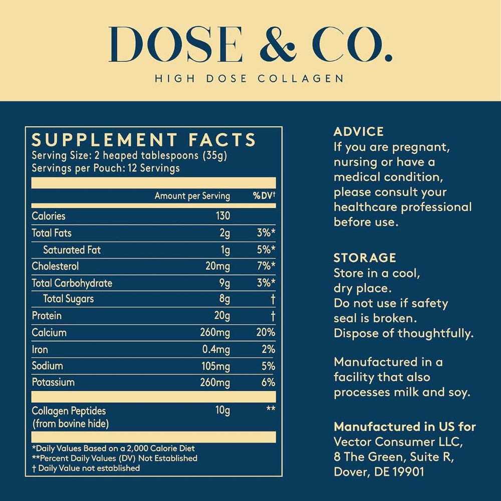 Dose & Co vanilla collagen pour into liquid to boost daily wellness.
