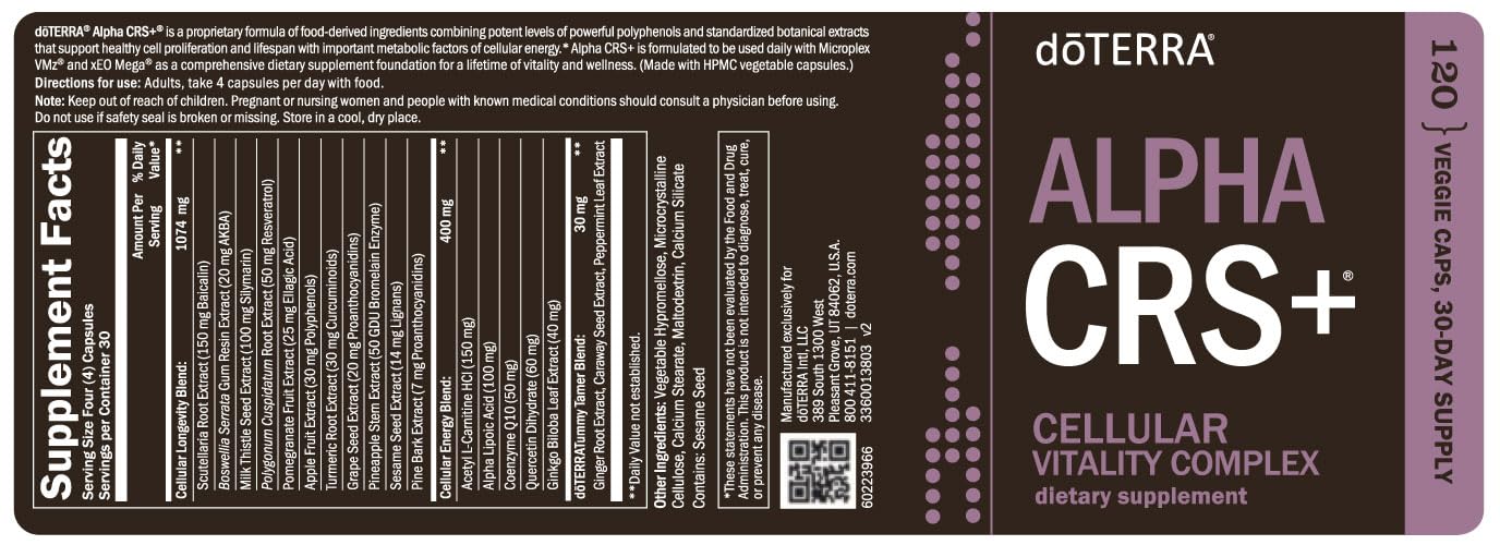 doTERRA Alpha CRS+ polyphenol blend symbolizing cellular longevity.