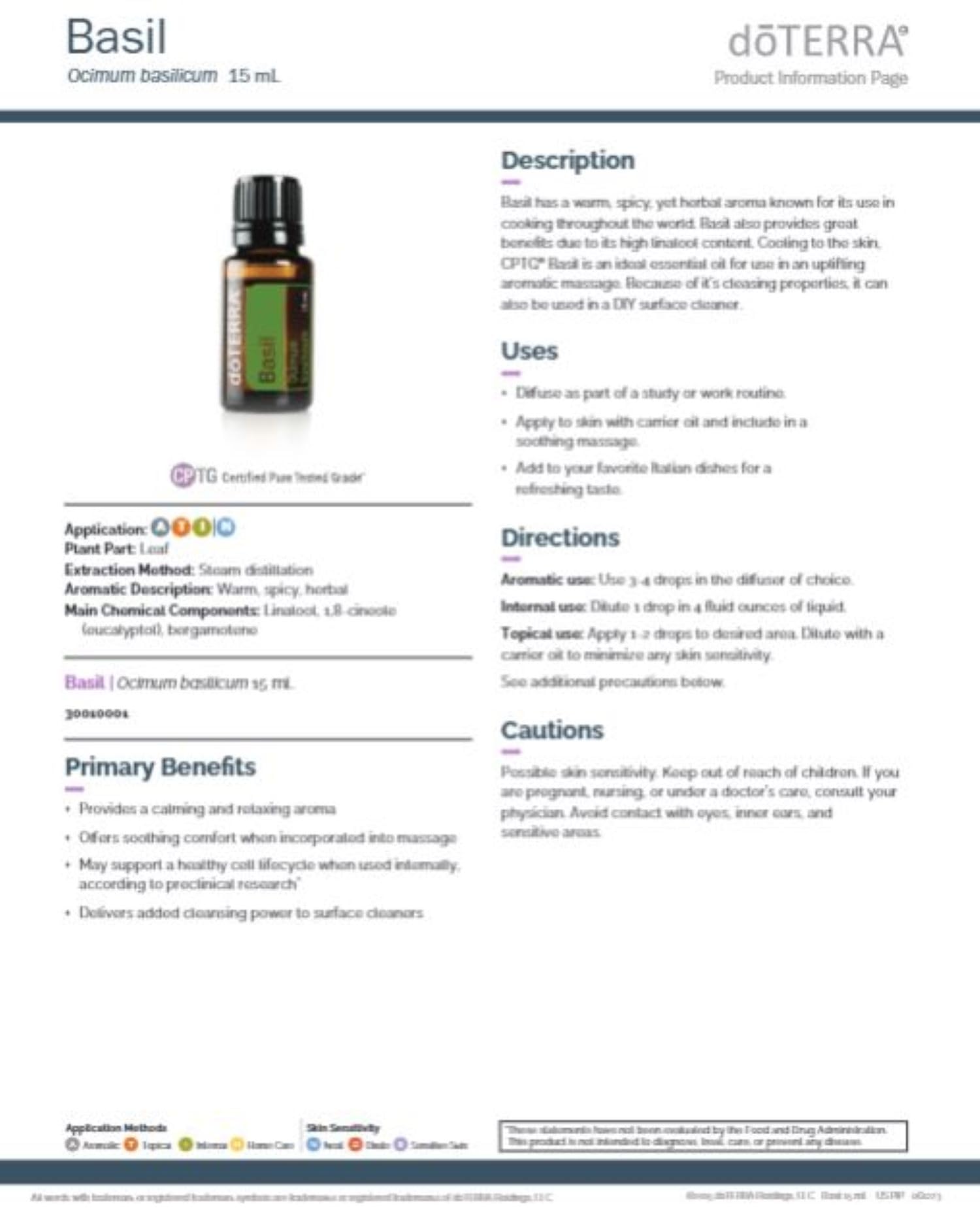 doTERRA Basil packaging and branding on display indicating quality