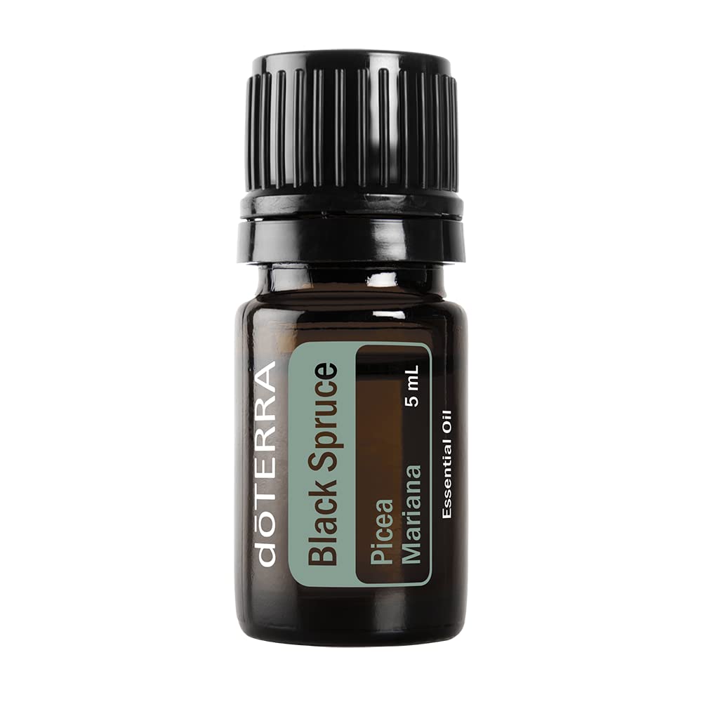 doterra black spruce oil bottle, calming aroma for relaxation and breathing support
