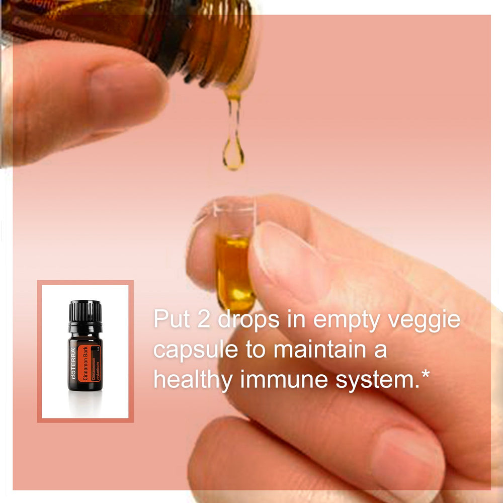 DoTERRA cinnamon oil on kitchen spice board