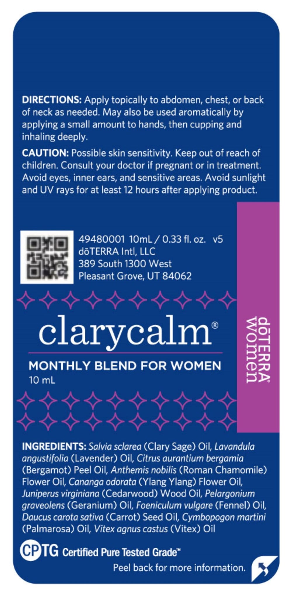 doTERRA Clary Calm packaging emphasizes product purpose and usage.