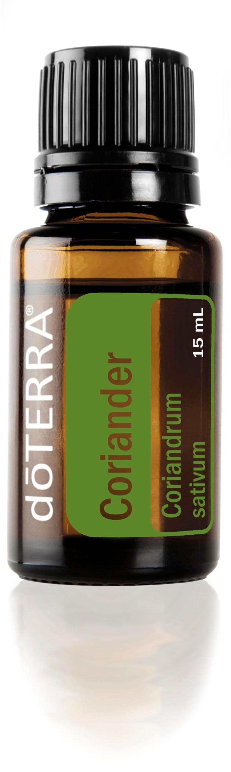 doTERRA Coriander essential oil bottle pour for a calm, herbaceous aroma