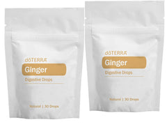 doTERRA Ginger Throat Digestive Drops bag with 2-pack for on-the-go digestive support.