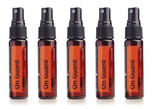 doTERRA On Guard sanitizing mist bottle closeup for quick germ protection on the go