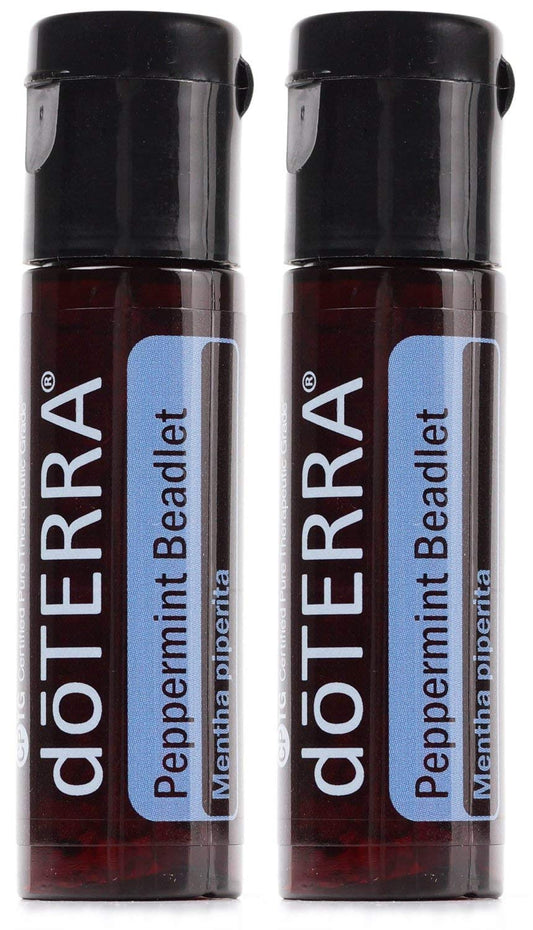 The doTERRA Peppermint beadlets two-pack bottle supports on-the-go freshness.