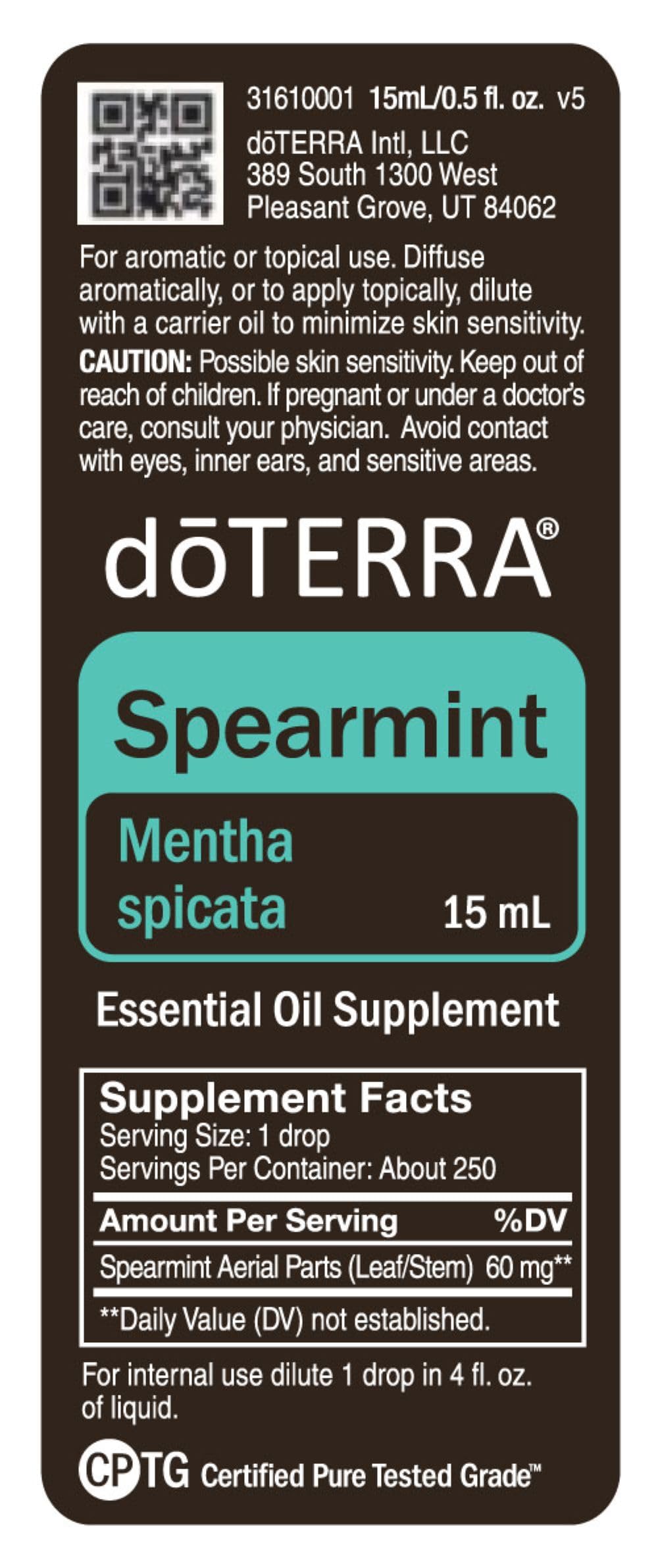 doTERRA Spearmint drop bottle for measured flavoring and digestion subtle use.