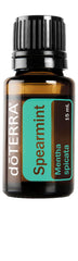 doTERRA Spearmint essential oil bottle with refreshing aroma for fresh breath.
