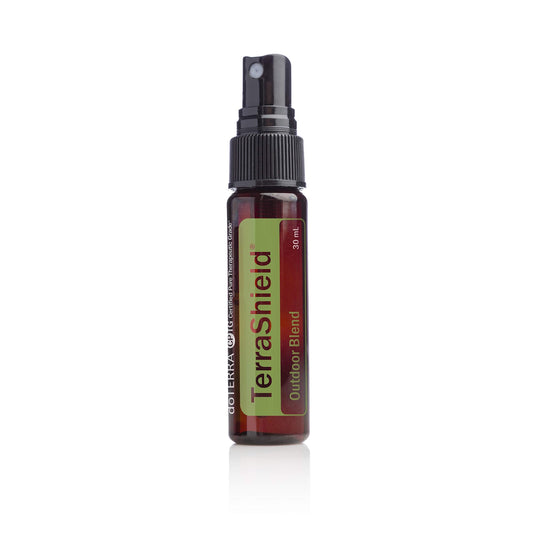 doTERRA Terrashield outdoor spray bottle for hiking, offering natural protection during outdoor activities.