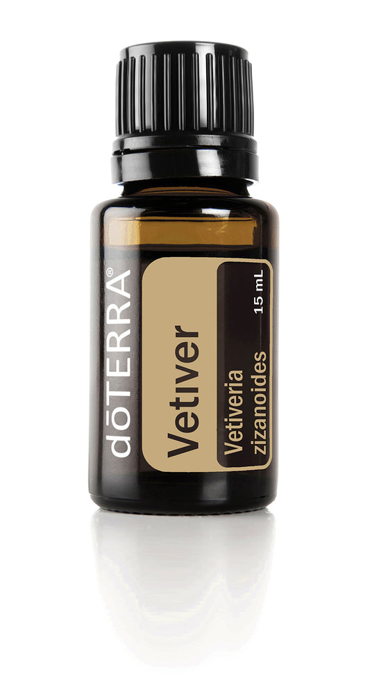 doTERRA Vetiver oil bottle pour promotes calming and relaxation