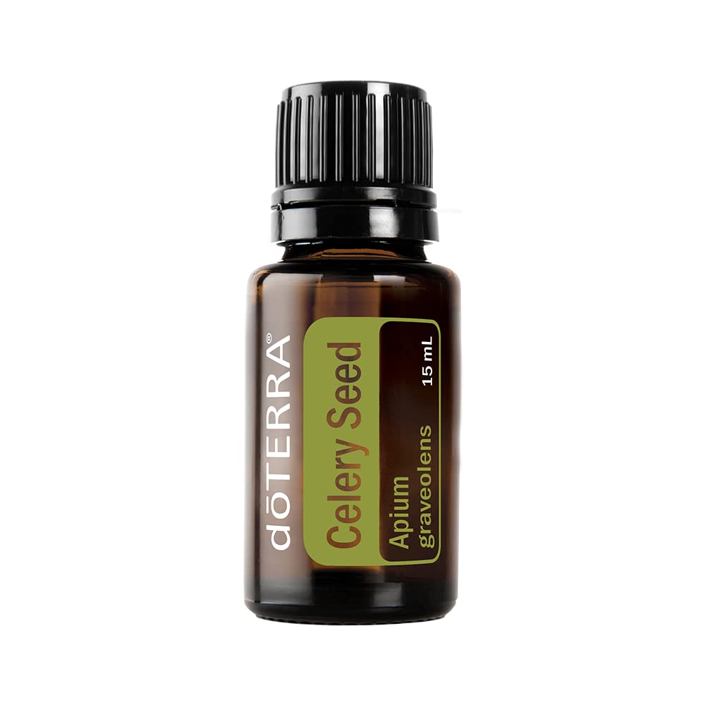doTERRA Celery Seed Oil 15 mL bottle front view; diffused aroma for calming ambiance.